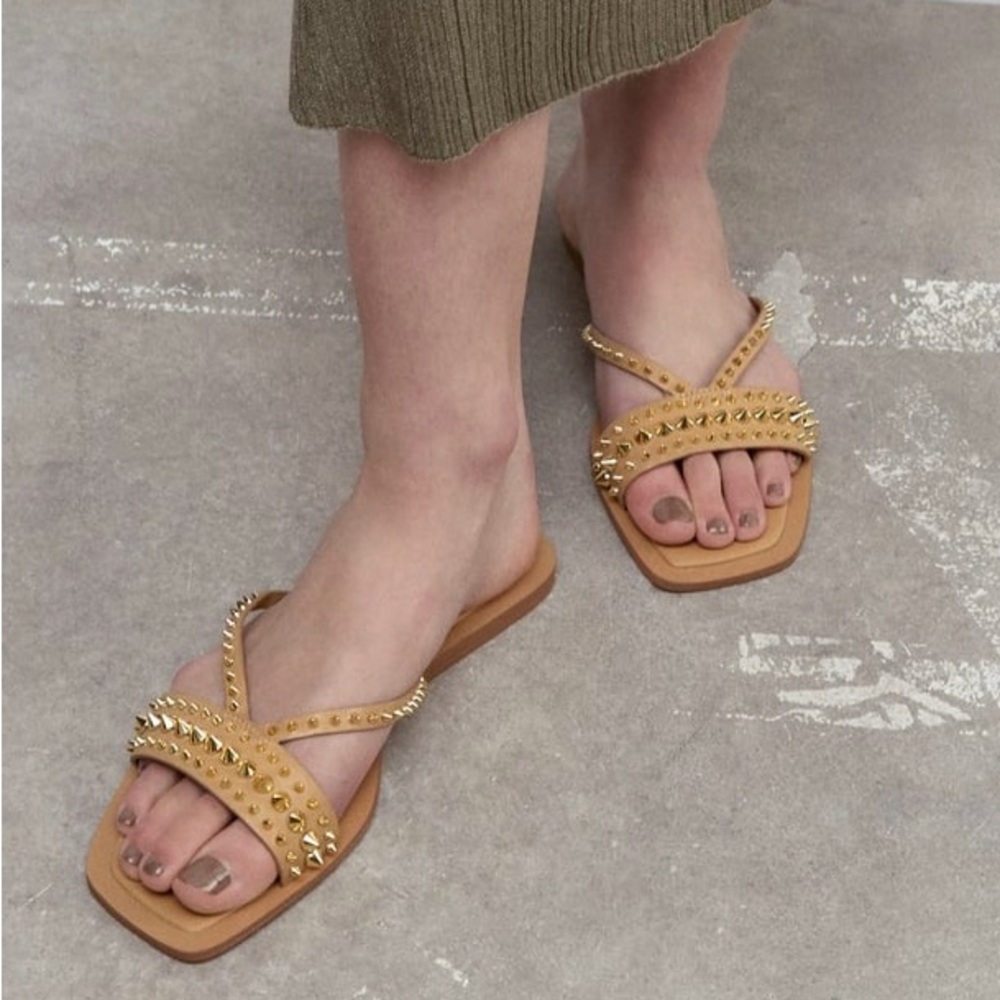 Studded flat brown sandals